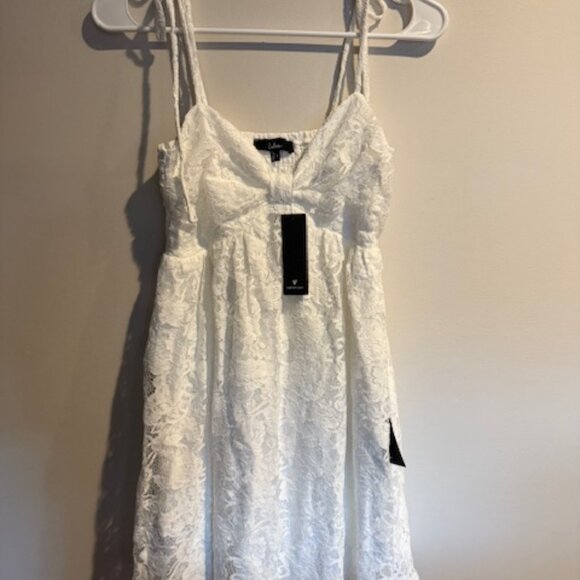 White Lace Tie-Shoulder Babydoll Mini Dress - Picture 4 of 4